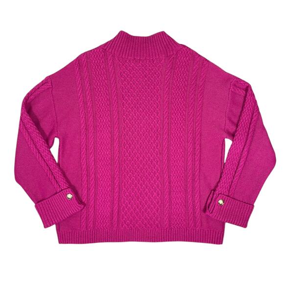 Talbots Cable Knit Button Cuff Sweater Vivid Berry Large Classy Sophisticated - Picture 2 of 9